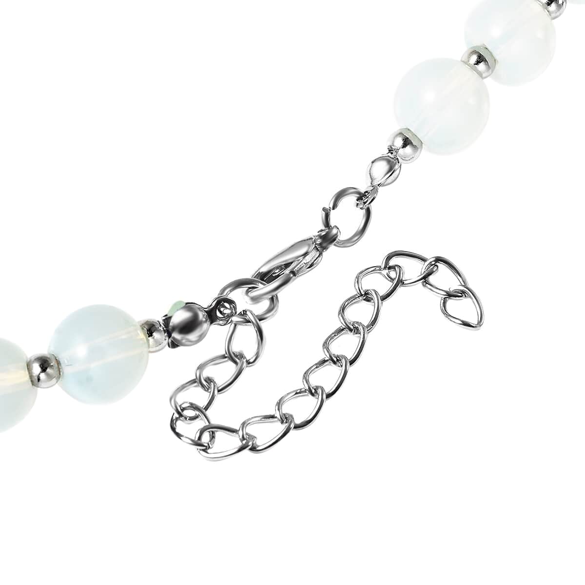 Opalite Beaded Necklace 18-20 Inches with Elongated Matching Pendant in Silvertone 160.50 ctw image number 3