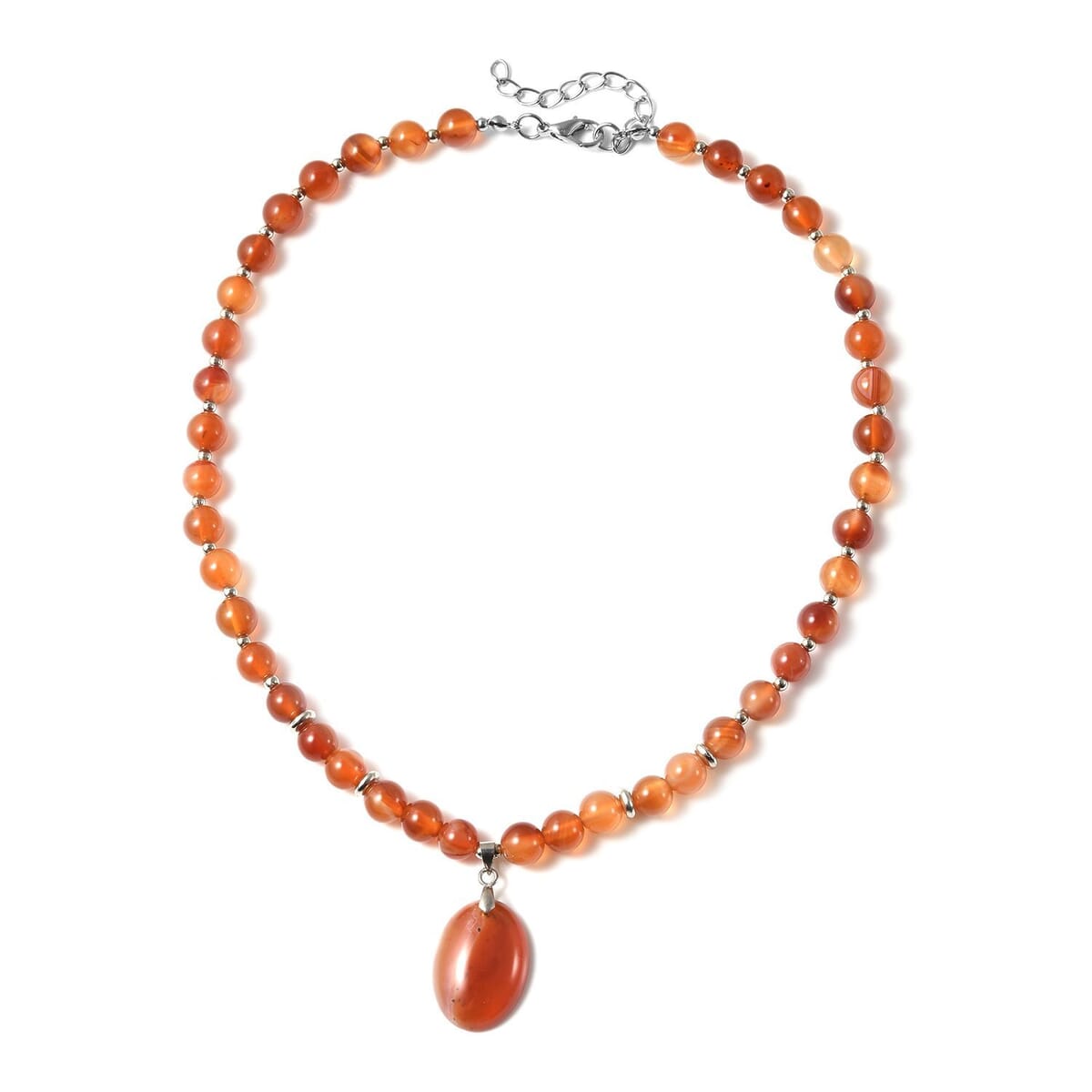 Enhanced Red Agate 157.00 ctw Beaded Necklace with Elongated Matching Pendant in Silvertone 18-20 Inches image number 0