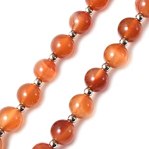 Enhanced Red Agate 157.00 ctw Beaded Necklace with Elongated Matching Pendant in Silvertone 18-20 Inches