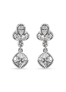 Lustro Stella Made with Finest CZ Dangle Earrings in Platinum Over Sterling Silver 5.75 ctw