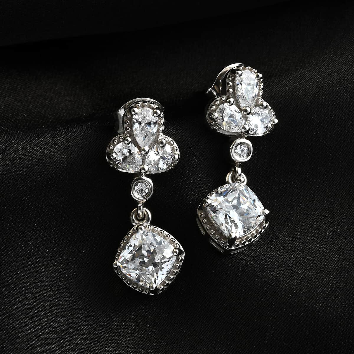 Lustro Stella Made with Finest CZ Dangle Earrings in Platinum Over Sterling Silver 5.75 ctw image number 1