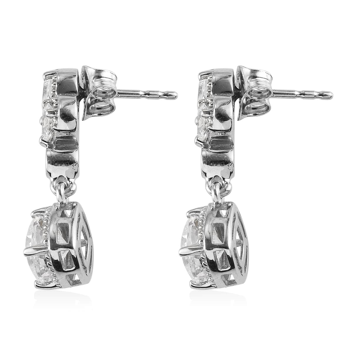 Lustro Stella Made with Finest CZ Dangle Earrings in Platinum Over Sterling Silver 5.75 ctw image number 3
