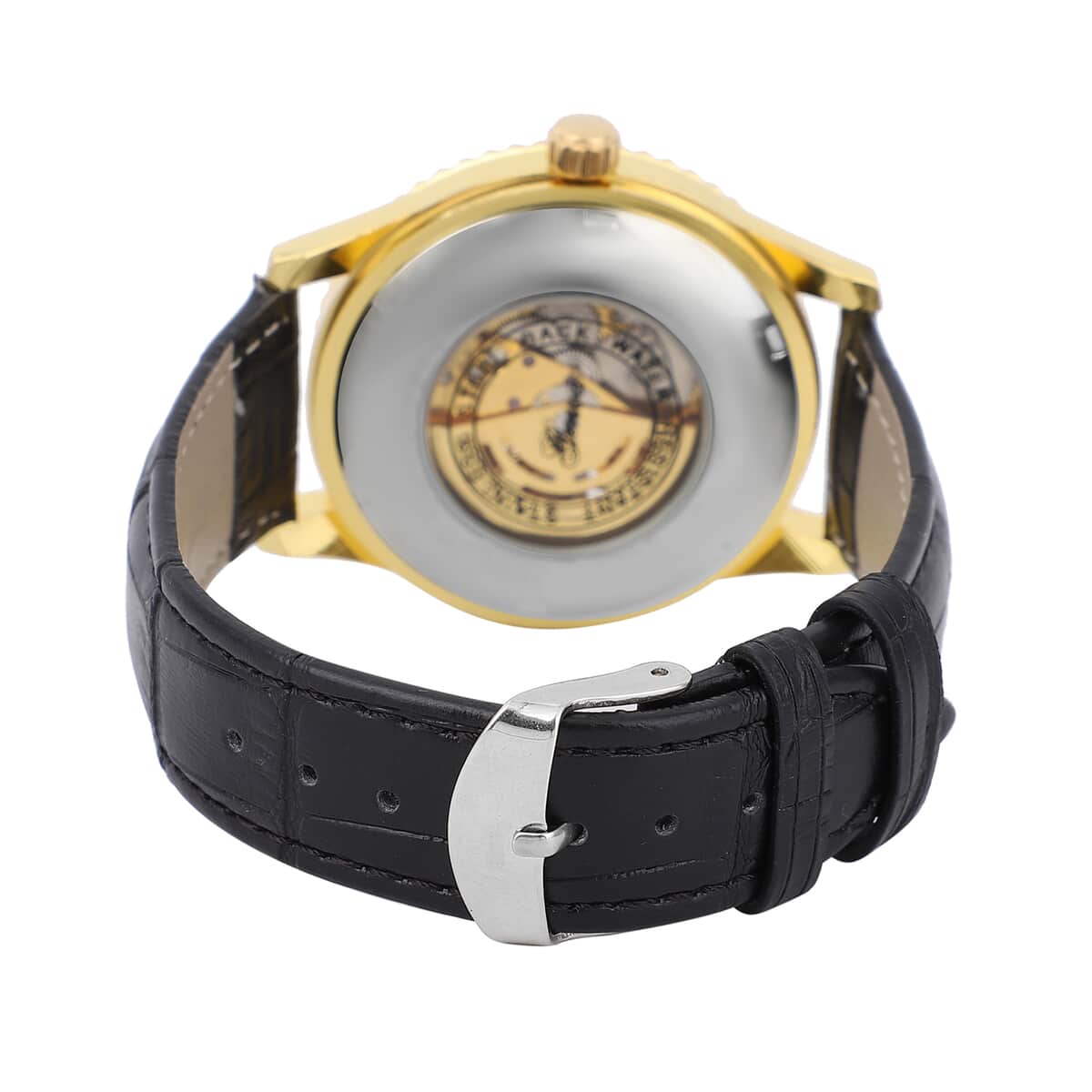 GENOA Automatic Mechanical Movement Watch with White Hollow-Out Dial and Black Leather Strap image number 5
