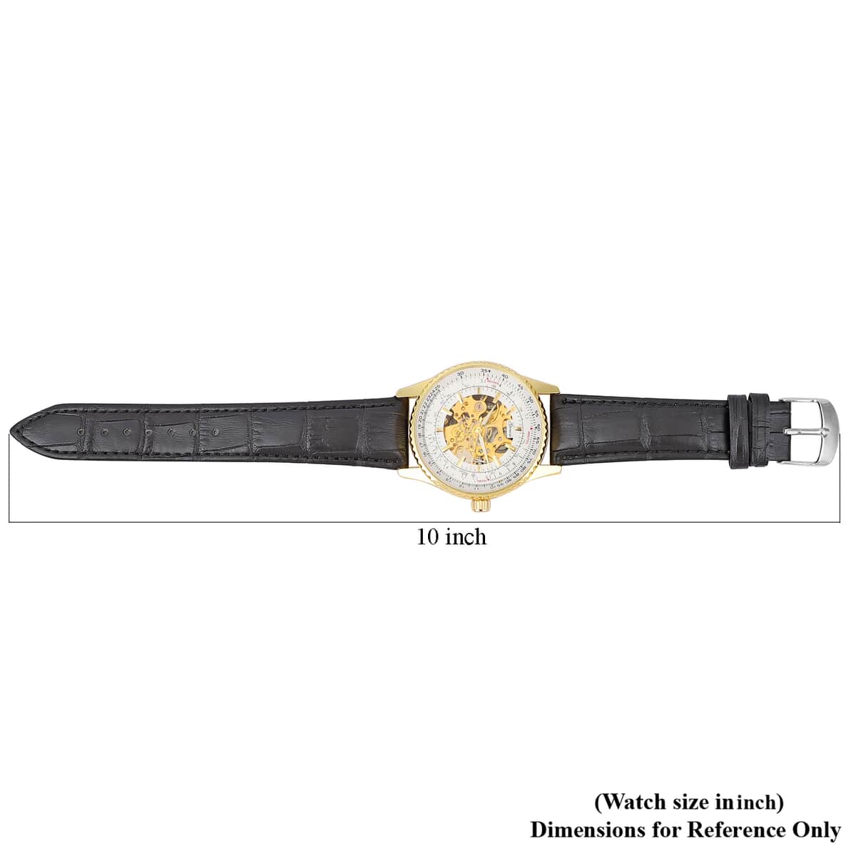 GENOA Automatic Mechanical Movement Watch with White Hollow-Out Dial and Black Leather Strap image number 6