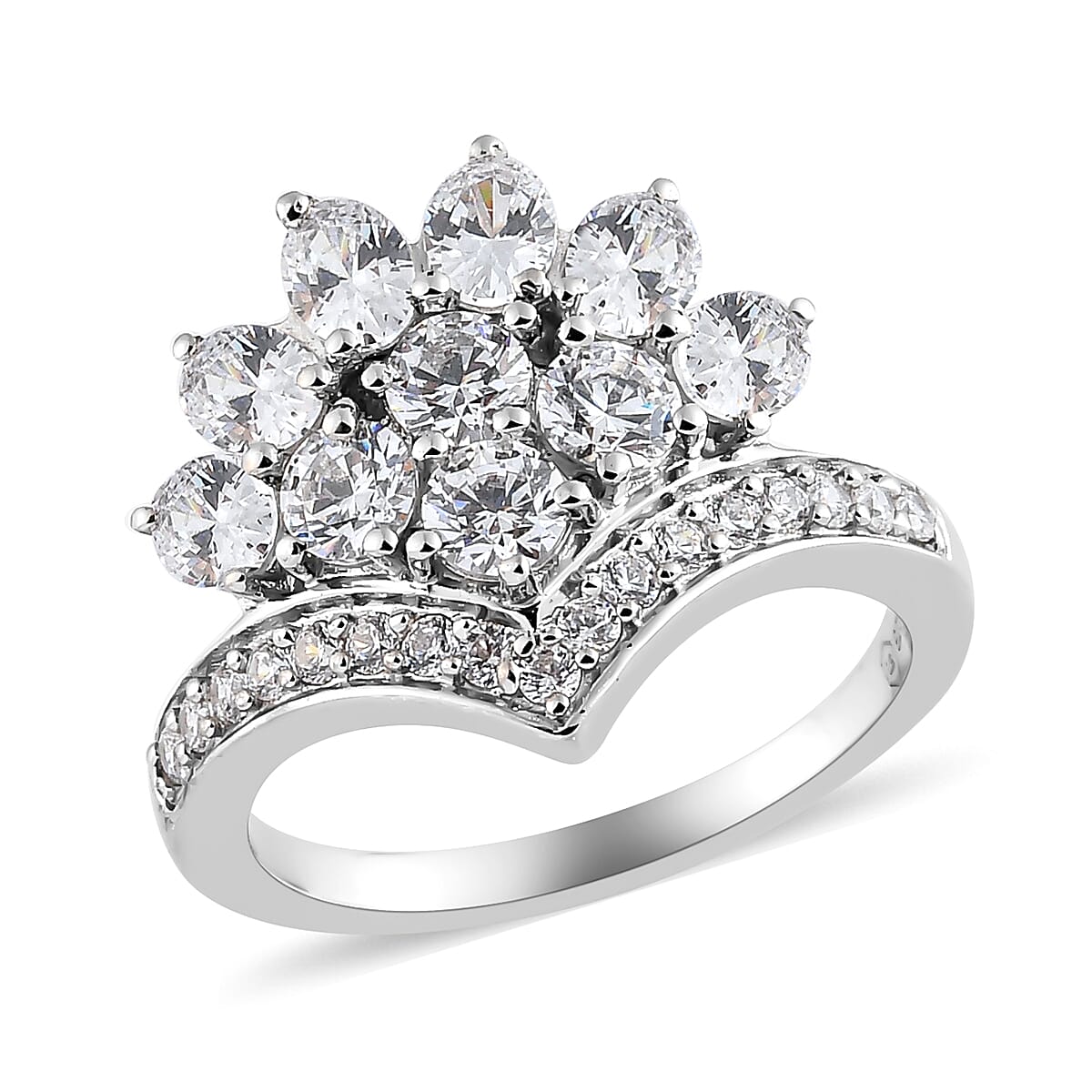 Lustro Stella Made with Finest CZ Sparkle Cluster Ring in Sterling Silver (Size 6.0) 4.30 ctw image number 1