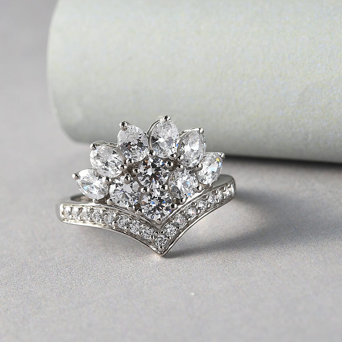 Lustro Stella Made with Finest CZ Sparkle Cluster Ring in Sterling Silver (Size 6.0) 4.30 ctw image number 2