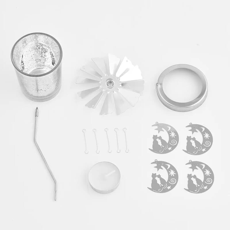 Moon Inspired Spinning Tealight Candle Holder with a Tea Light Candle, Rotating Tea Light Candle Holder With Moon Charms, Spinning Moon Chimes Candle Holder
