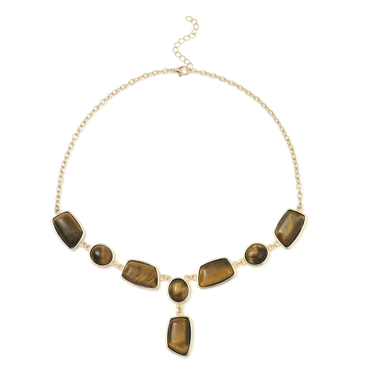 South African Yellow Tiger's Eye Statement Necklace (18-20 Inches) in Goldtone 45.00 ctw image number 0