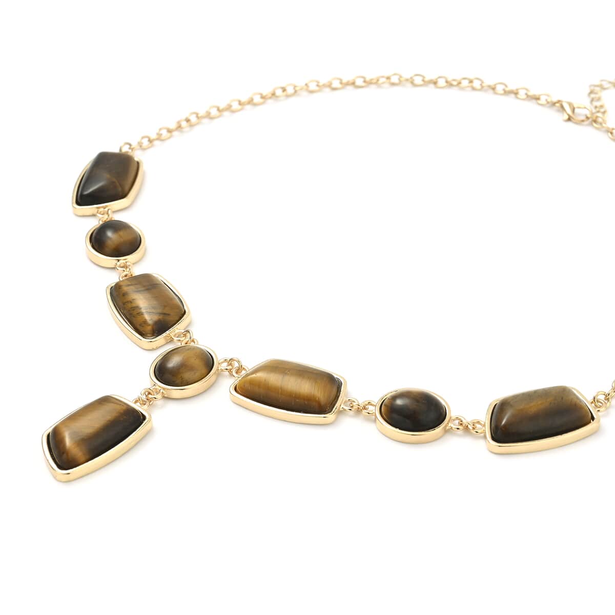 South African Yellow Tiger's Eye Statement Necklace (18-20 Inches) in Goldtone 45.00 ctw image number 2