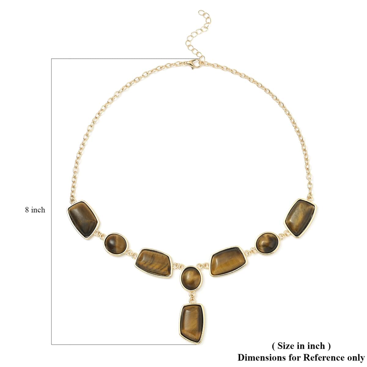 South African Yellow Tiger's Eye Statement Necklace (18-20 Inches) in Goldtone 45.00 ctw image number 4