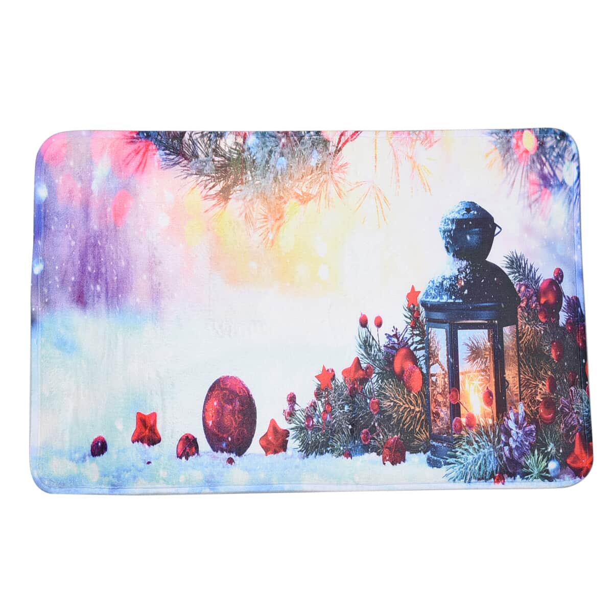 Christmas Theme Flannel Door Mat with Lantern Pattern - White image number 0