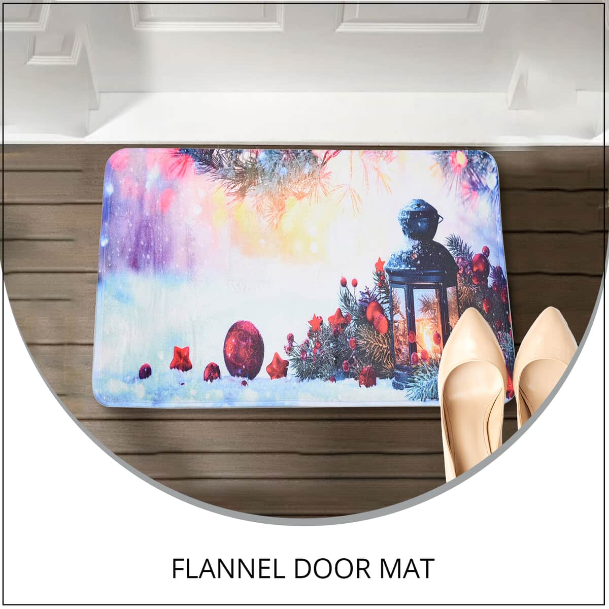 Christmas Theme Flannel Door Mat with Lantern Pattern - White image number 1