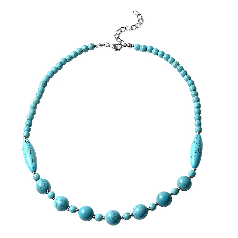 Freshened Blue Howlite, Resin Beaded Necklace 18-20 Inches in Stainless Steel 171.00 ctw