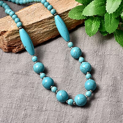 Freshened Blue Howlite, Resin Beaded Necklace 18-20 Inches in Stainless Steel 171.00 ctw