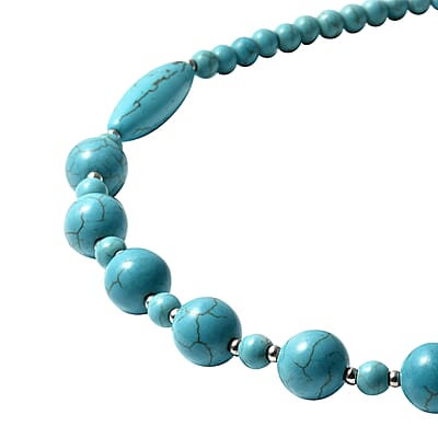 Freshened Blue Howlite, Resin Beaded Necklace 18-20 Inches in Stainless Steel 171.00 ctw