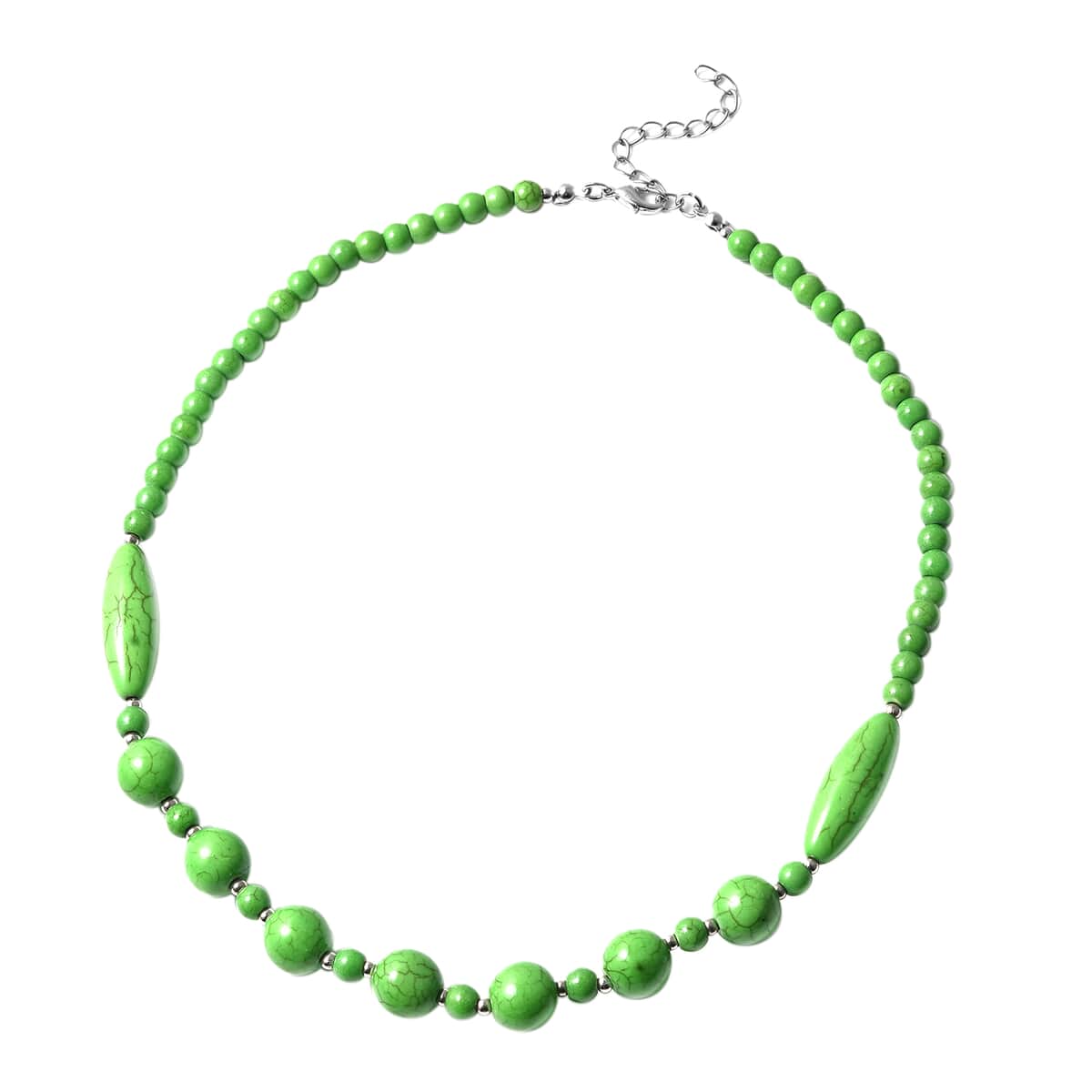 Freshened Green Howlite and Resin Beaded Necklace 18-20 Inches in Stainless Steel 166.00 ctw image number 0