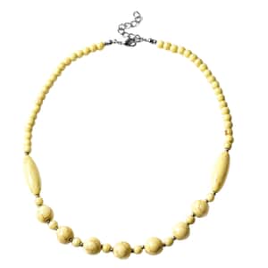 Freshened Yellow Howlite and Resin Beaded Necklace 18-20 Inches in Stainless Steel 165.50 ctw