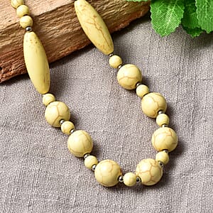 Constituted Yellow Howlite and Resin Beaded Necklace 18-20 Inches in Stainless Steel 165.50 ctw