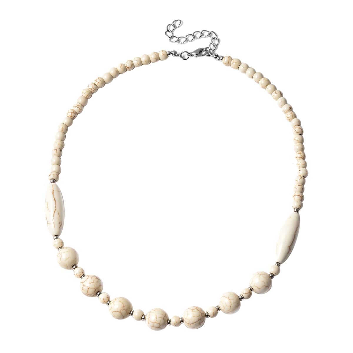 Freshened White Howlite and Resin Beaded Necklace 18-20 Inches in Stainless Steel 161.50 ctw image number 0