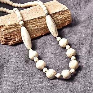 Constituted White Howlite and Resin Beaded Necklace 18-20 Inches in Stainless Steel 161.50 ctw