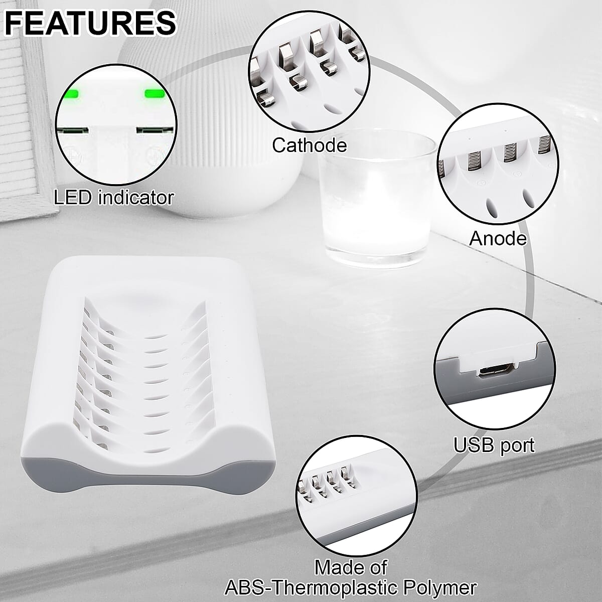 8-Slot USB Battery Charger with 8 Rechargeable Batteries image number 2