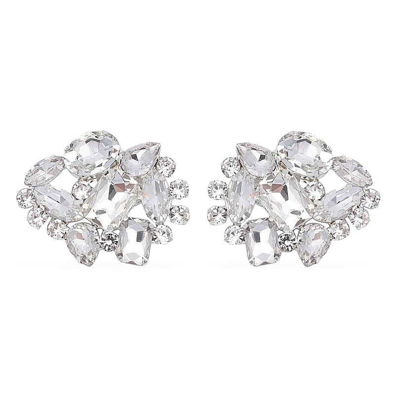 Set of 2 Silvertone Rhinestone Floral Shoe Clip, Shoe Embellishments, Wedding Accessories, Decorative and Fancy Shoe Clips, Footwear Accessories