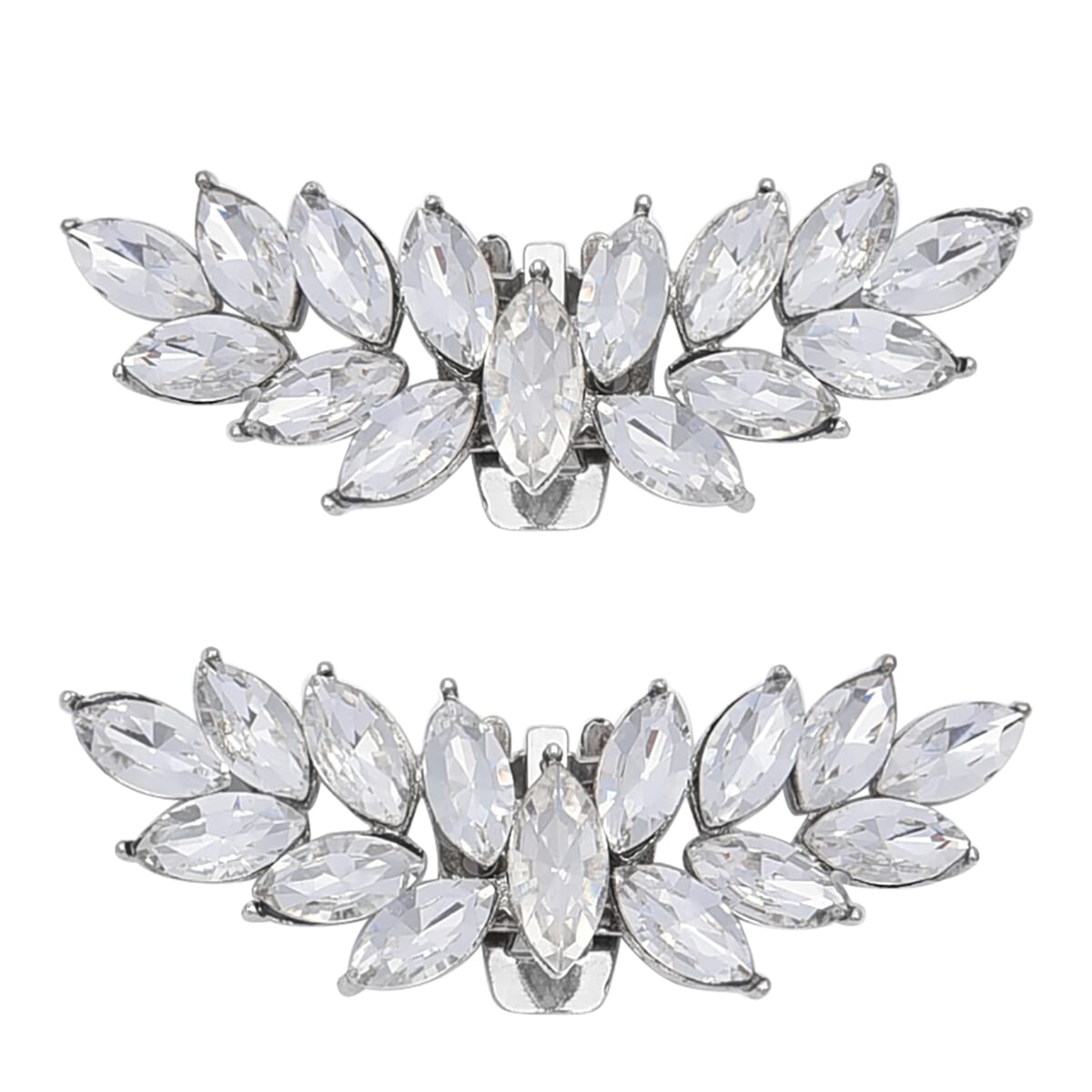 Set of 2 Silvertone Rhinestone Leaves Shoe Clip, Shoe Embellishments, Wedding Accessories, Decorative and Fancy Shoe Clips, Footwear Accessories image number 0