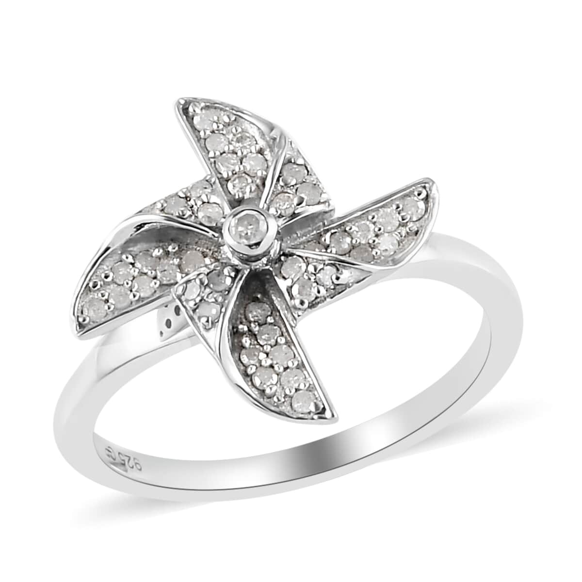 GP Diamond Floral Spinner Ring in Platinum Over Sterling Silver 0.25 ctw image number 0