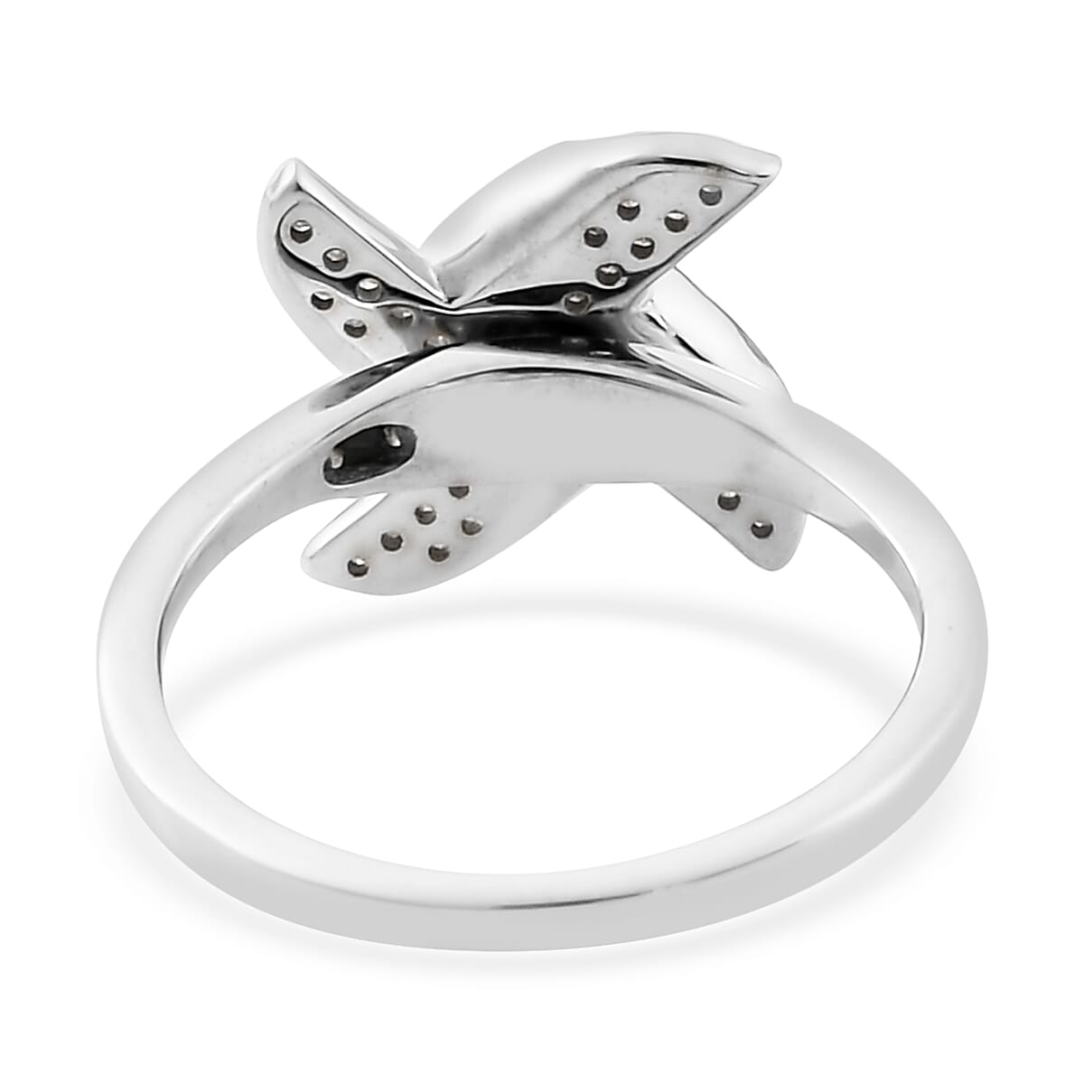 GP Diamond Floral Spinner Ring in Platinum Over Sterling Silver 0.25 ctw