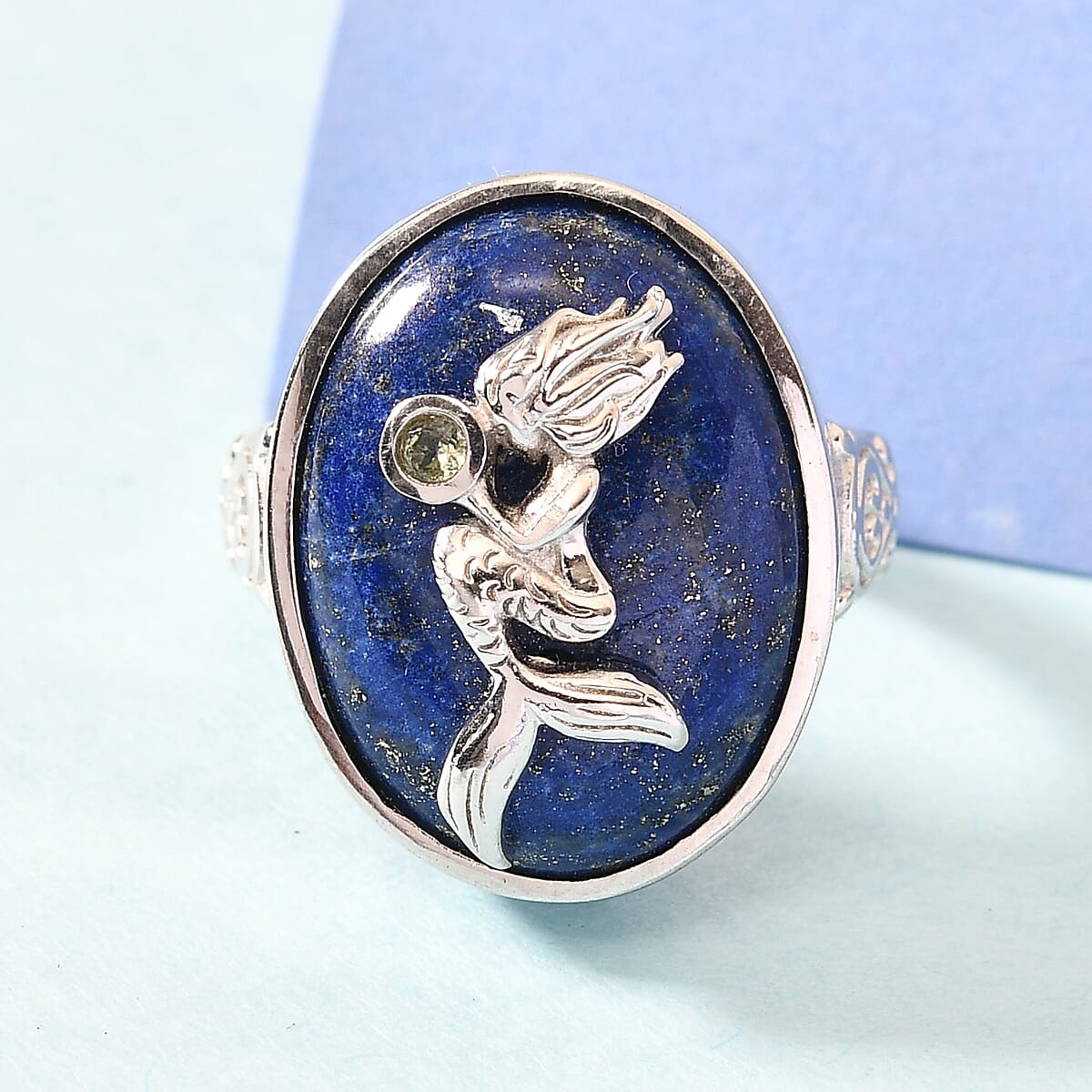 Karis Lapis Lazuli and Peridot Ring in Platinum Bond (Size 7.0) 15.75 ctw image number 1