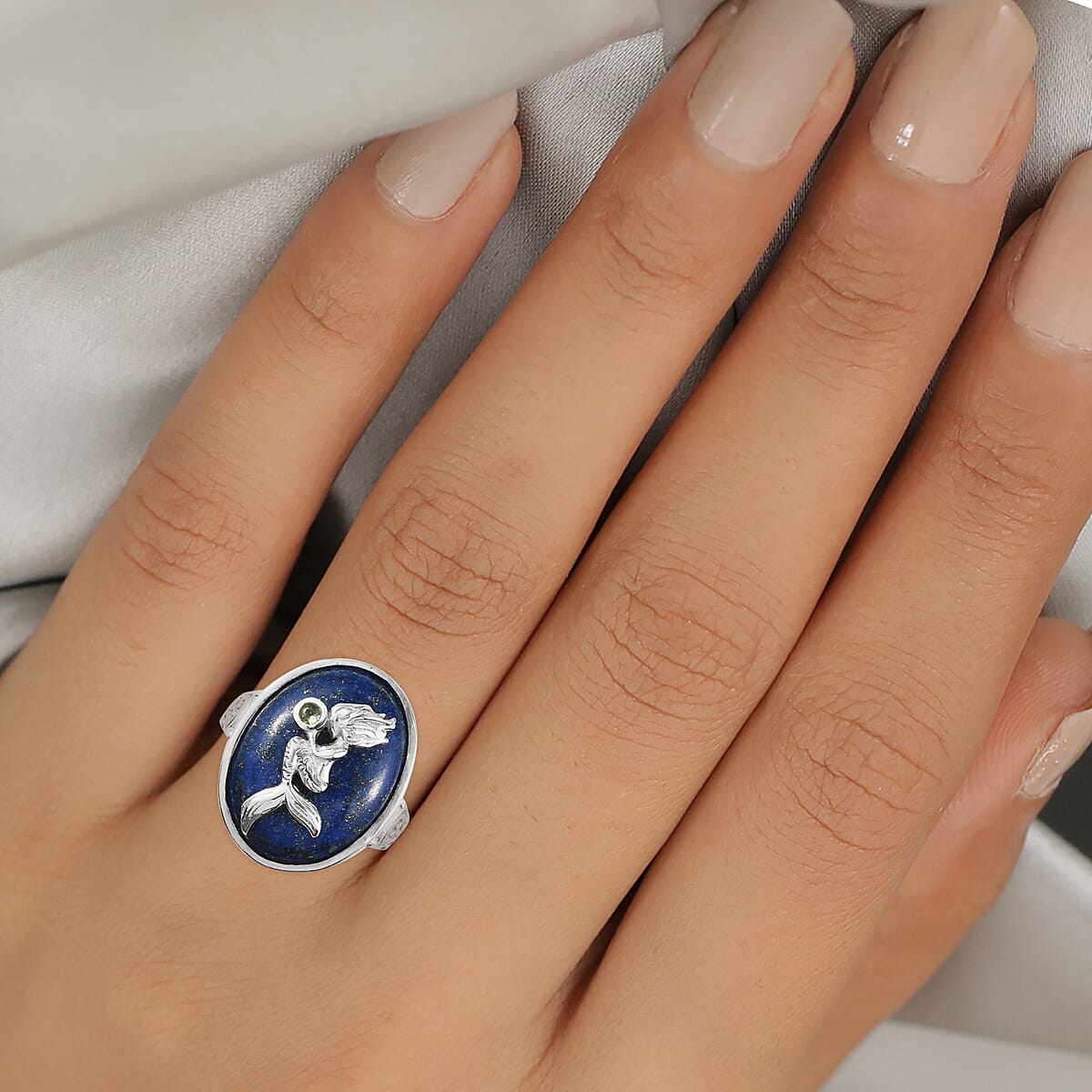 Karis Lapis Lazuli and Peridot Ring in Platinum Bond (Size 7.0) 15.75 ctw image number 2