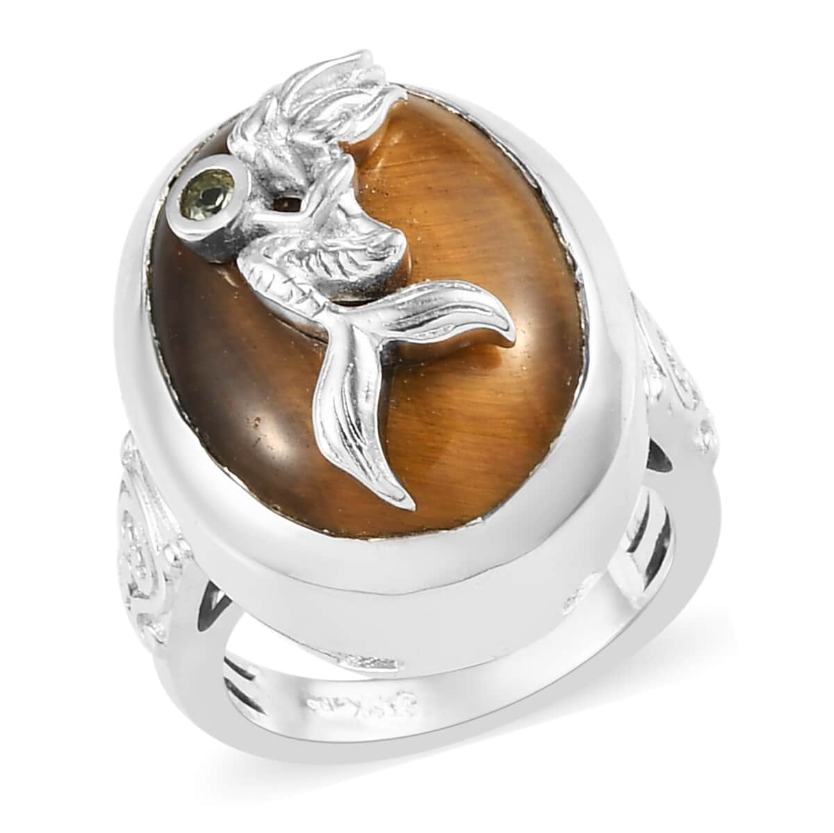 KARIS South African Tiger's Eye and Peridot Ring in Platinum Bond (Size 10.0) 14.90 ctw image number 0