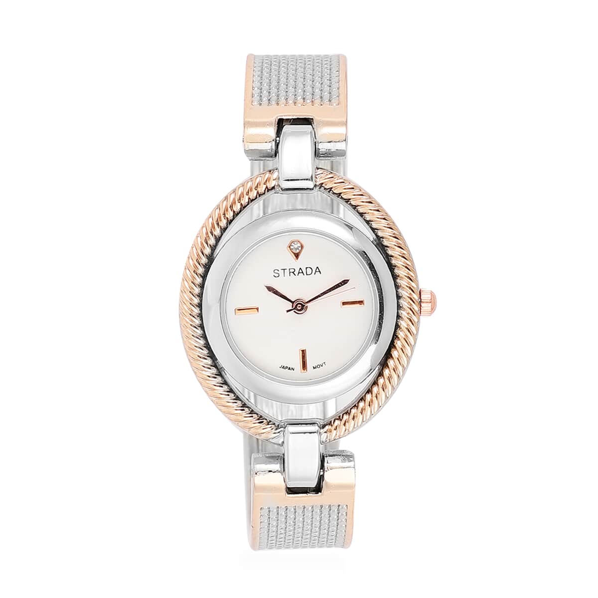 Strada White Austrian Crystal Japanese Movement Bangle Watch in Dualtone (6.50 In) image number 0