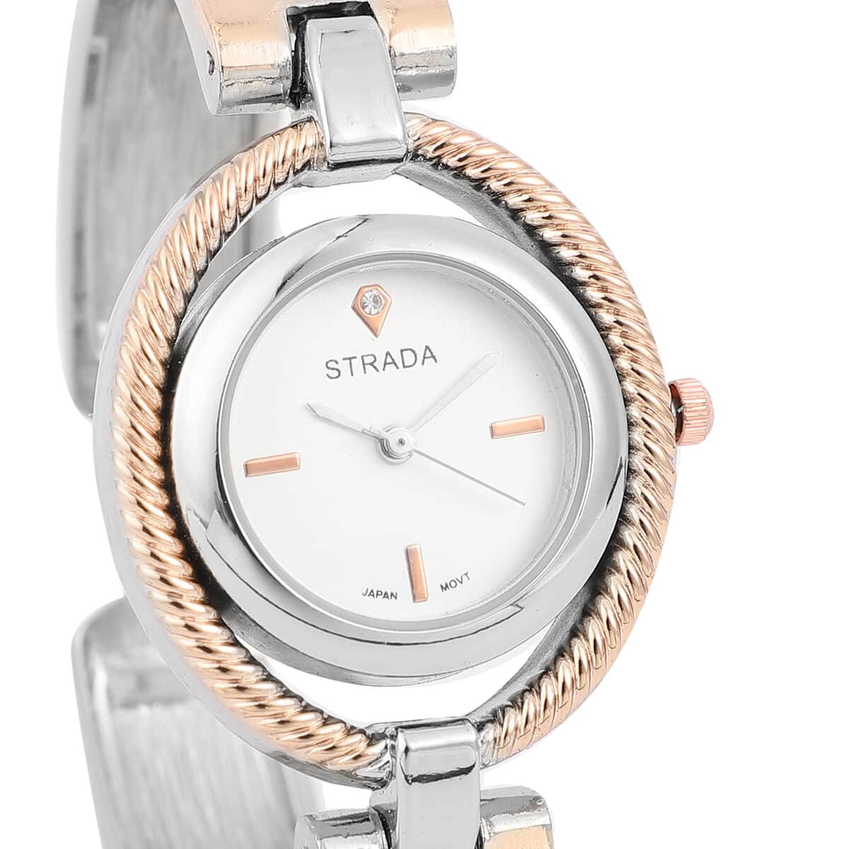 STRADA White Austrian Crystal Japanese Movement Ladies Bangle Watch in Dualtone (6.50 In) image number 2