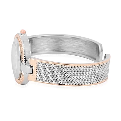 Strada White Austrian Crystal Japanese Movement Bangle Watch in Dualtone (6.50 In)