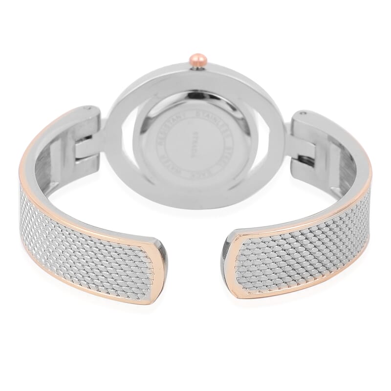 Strada White Austrian Crystal Japanese Movement Bangle Watch in Dualtone (6.50 In)