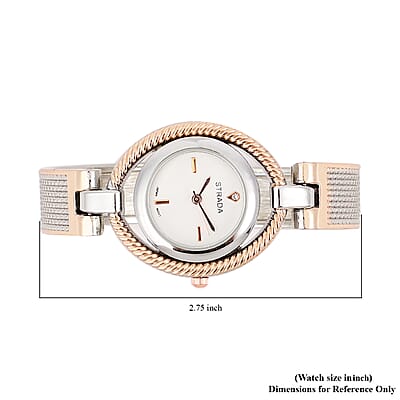 Strada White Austrian Crystal Japanese Movement Bangle Watch in Dualtone (6.50 In)