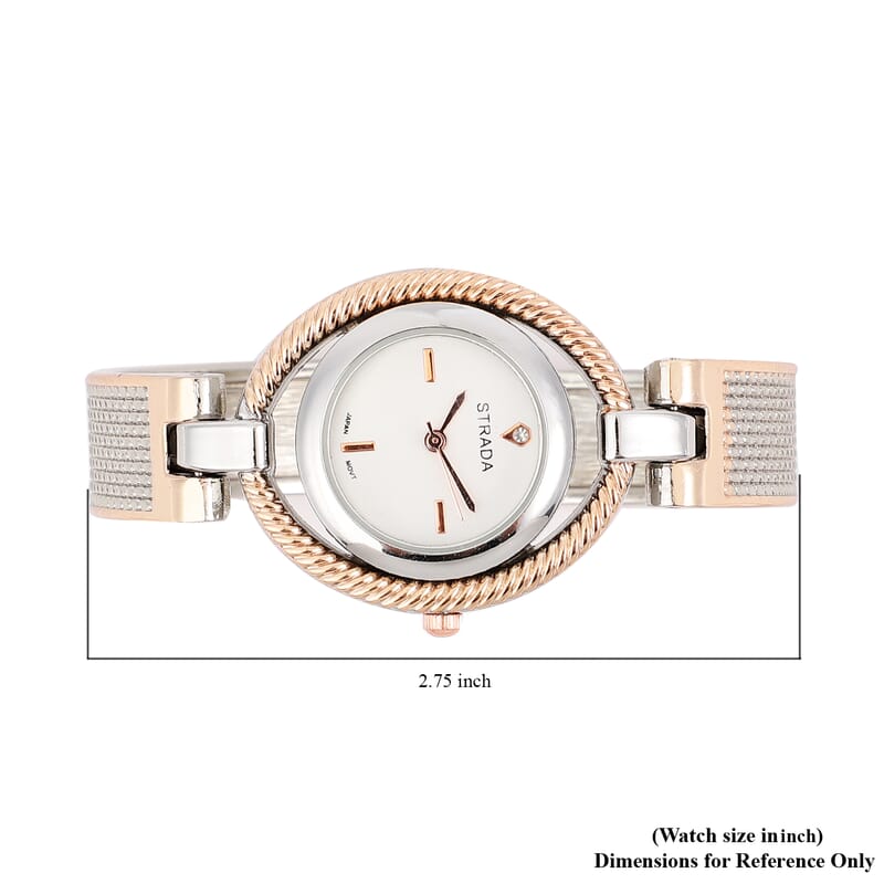 Strada White Austrian Crystal Japanese Movement Bangle Watch in Dualtone (6.50 In)