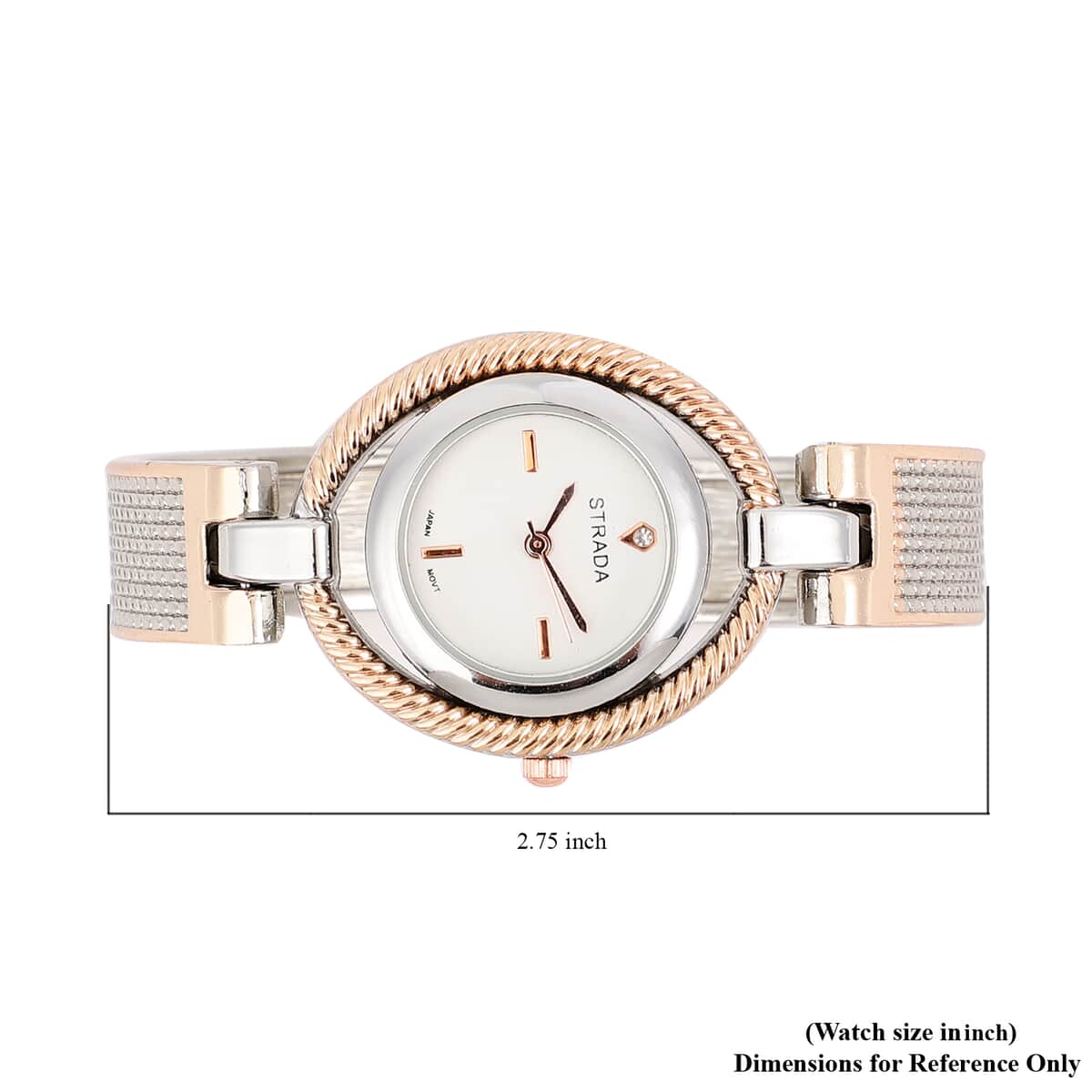 Strada White Austrian Crystal Japanese Movement Bangle Watch in Dualtone (6.50 In) image number 6