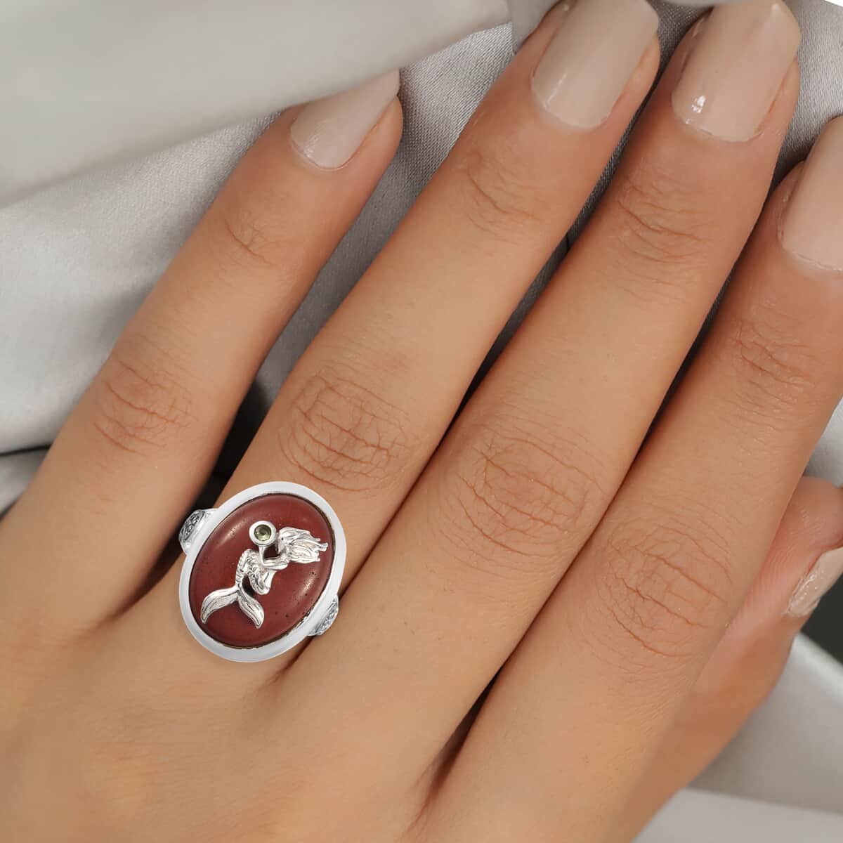KARIS Red Jasper and Peridot Ring in Platinum Bond (Size 10.0) 14.25 ctw image number 2