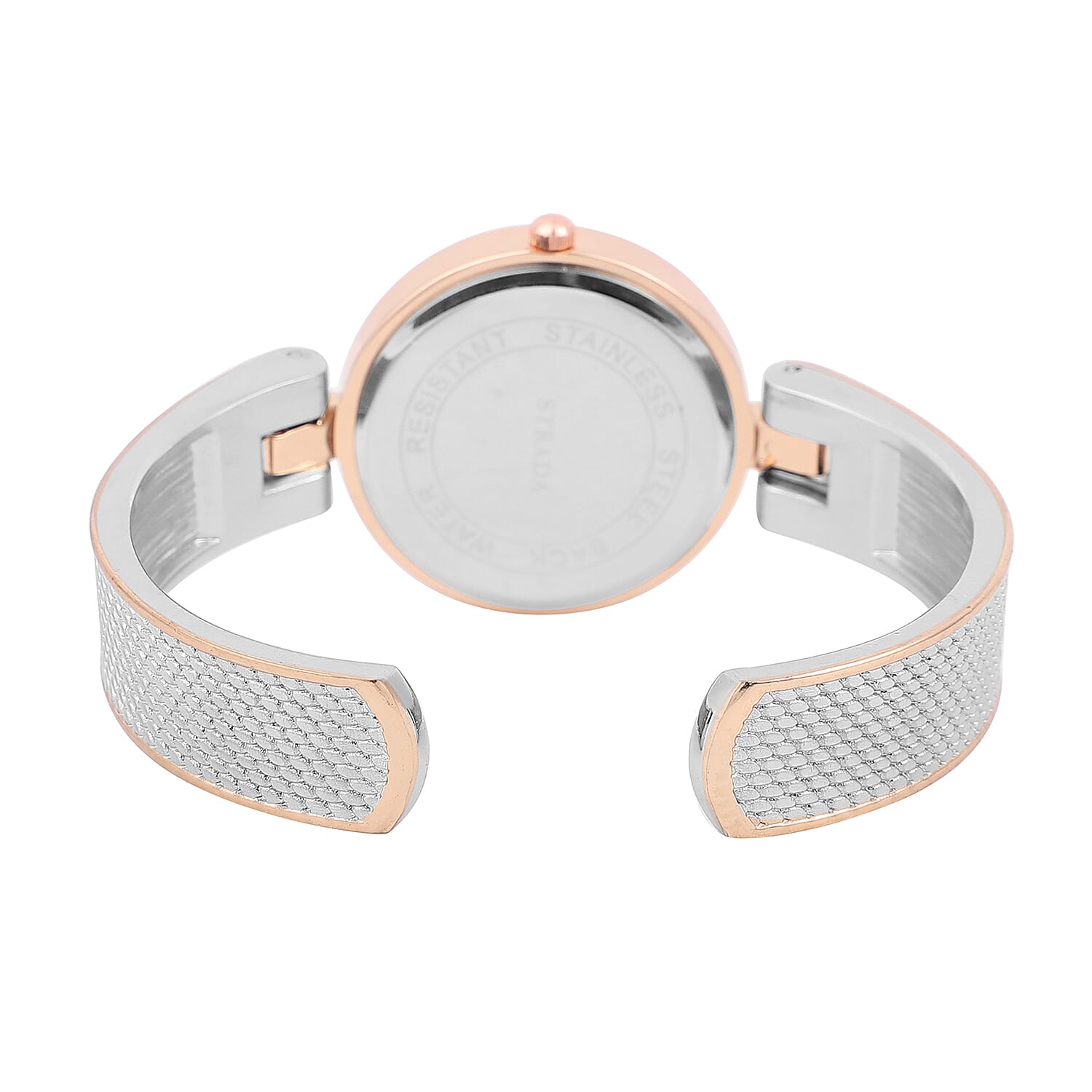 Strada White Austrian Crystal Japanese Movement Bangle Watch in Silvertone and Rosetone