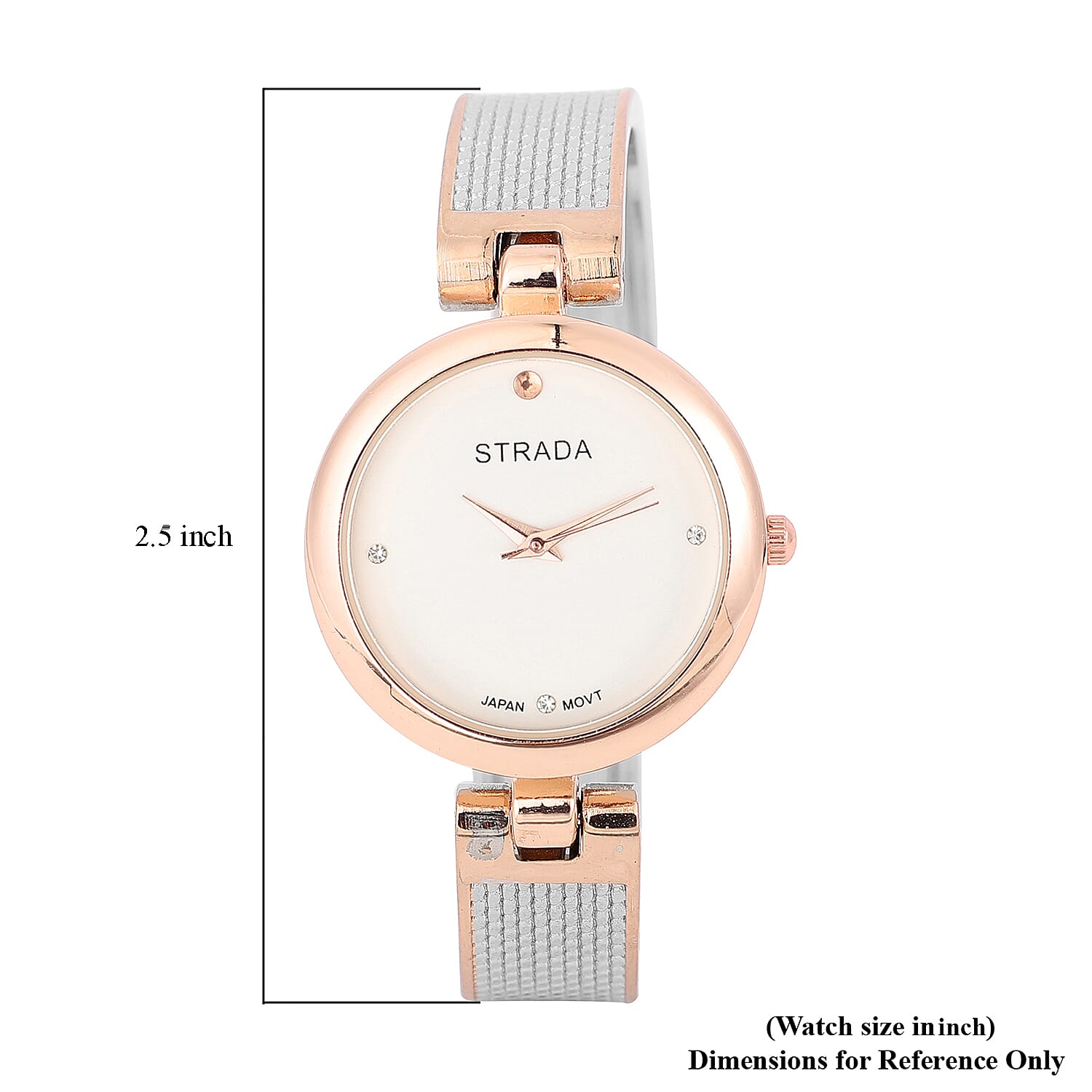 Strada White Austrian Crystal Japanese Movement Bangle Watch in Silvertone and Rosetone