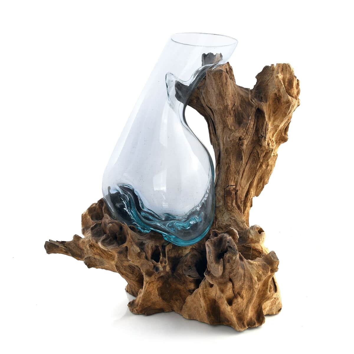 Designer Inspired Artisan Commissioned Bali Handblown Vase Glass with Wood Base image number 0