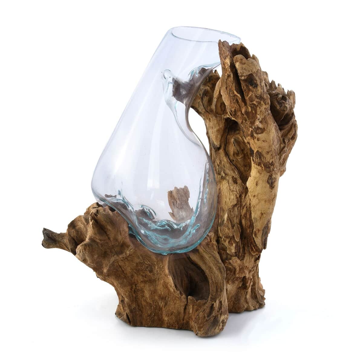 Designer Inspired Artisan Commissioned Bali Handblown Vase Glass with Wood Base image number 2