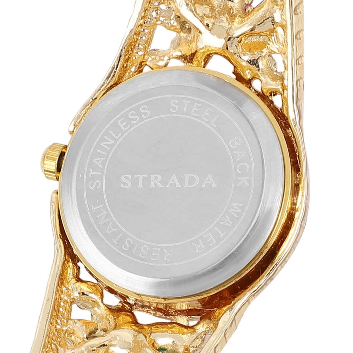 Strada Multi Color Austrian Crystal Japanese Movement Flower Pattern Bangle Watch in Goldtone (23.87mm) (6.50 in) 3.75 ctw image number 5