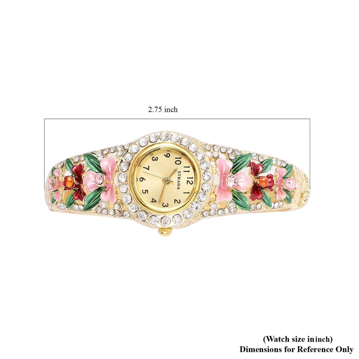 Strada Multi Color Austrian Crystal Japanese Movement Flower Pattern Bangle Watch in Goldtone (23.87mm) (6.50 in) 3.75 ctw image number 6