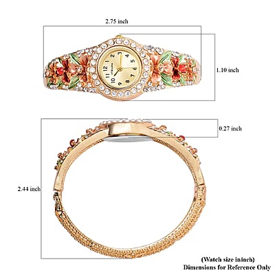 Strada Multi Color Austrian Crystal 3.75 ctw Japanese Movement Flower Pattern Bangle Watch in Goldtone (23.87mm) (6.50 in)