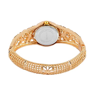 Strada Multi Color Austrian Crystal 3.75 ctw Japanese Movement Flower Pattern Bangle Watch in Goldtone (23.87mm) (6.50 in)