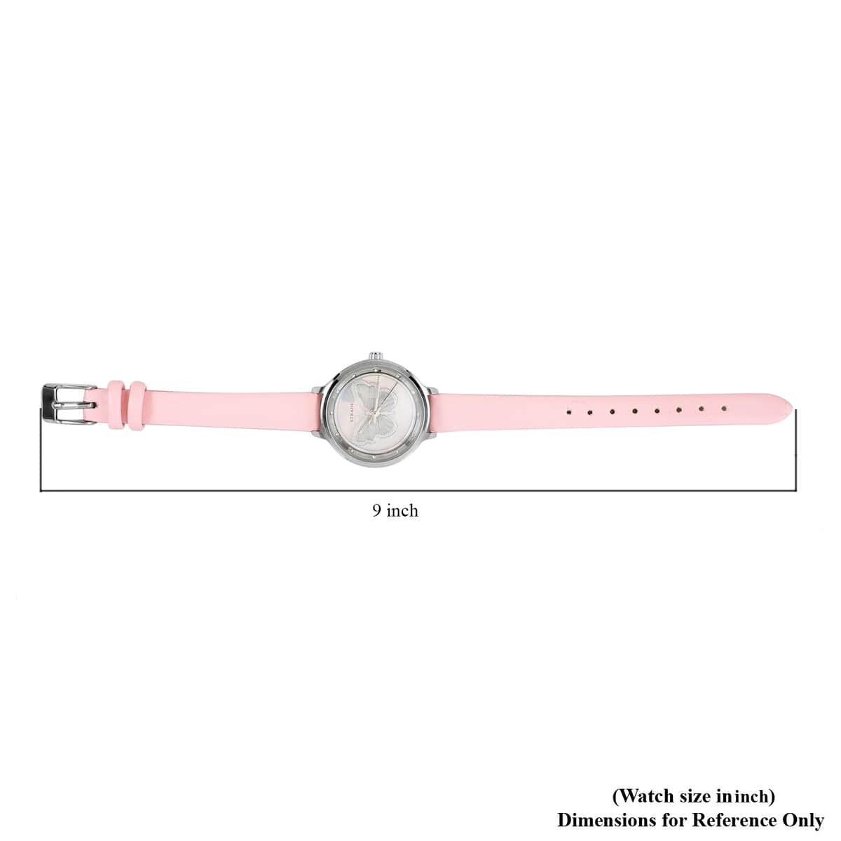 STRADA White Austrian Crystal Japanese Movement Butterfly Pattern Watch with Pink Faux Leather Strap 0.06 ctw image number 6