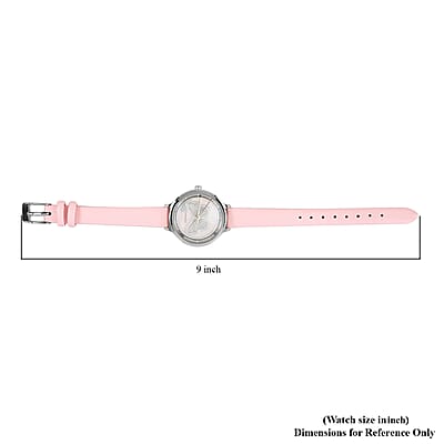 Strada White Austrian Crystal Japanese Movement Butterfly Pattern Watch with Pink Faux Leather Strap 0.06 ctw